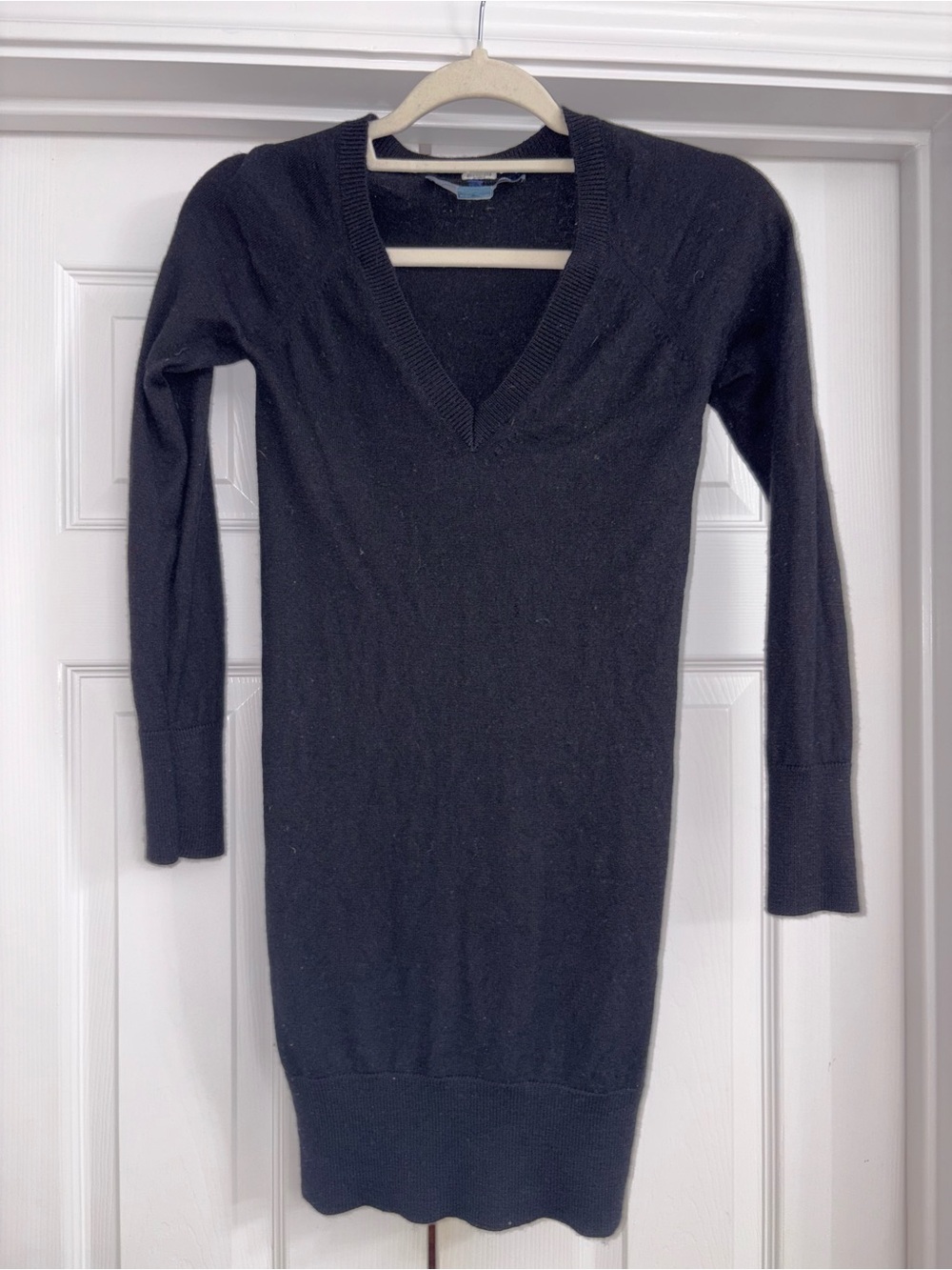 French Connection Black V-Neck Sweater Dress